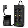 Tech-Protect PC6X6 elosztó 6 aljzat 240V + 3xUSB-A + 3xUSB-C 200cm - fekete