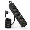 Tech-Protect PCL4X3 elosztó 4 aljzat 240V + 2xUSB-A + 1xUSB-C 200 cm - fekete
