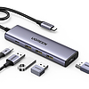Többfunkciós HUB 5 az 1-ben USB-C - HDMI 1.4 / 3 x USB-A / USB-C PD 100 W Ugreen CM511 - szürke