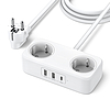 Ugreen elosztó hosszabbító tápkábel 2x USB porttal, 1x USB-C fekete (CD280)