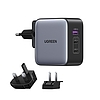 Ugreen gyorstöltő GaN USB / 2xUSB C 65W adapter EU / UK / US dugó fekete (CD296)