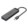 USB-C 3.0 hub 4 porthoz TGKBD 0,5 m fekete ABS tápadapterrel