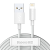 USB kábel Lightning Baseus Simple Wisdomhoz, 2.4A, 1.5m, fehér 2db. (TZCALZJ-02)