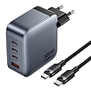 Vention hálózati töltő 3x USB-C, 1x USB-A, 100W/100W/30W/30W/30W szürke USB-C-USB-C kábellel 1m fekete (TZ-FETH0-EU)