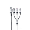 WEKOME WDC-170 Raython sorozat - 3 az 1-ben USB-A - USB-C + Lightning + Micro USB 1,2 m-es gyorstöltő PD-kábel ezüst (WK-WDC-170_SILVER)