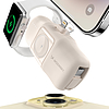 Wozinsky WF16-YLS 5000mAh 15W Lightning Mini Power Bank beépített USB-C kábellel és Apple Watch töltővel - bézs