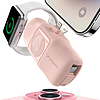 Wozinsky WF16-YLS 5000mAh 15W Lightning Mini Power Bank beépített USB-C kábellel és Apple Watch töltővel - Rózsaszín